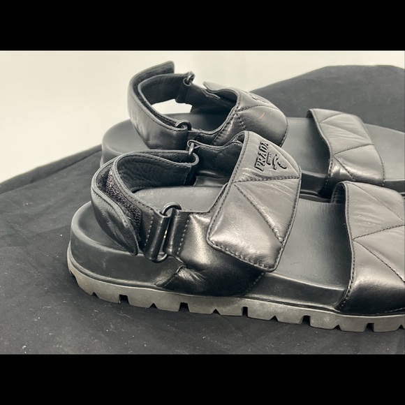 Prada Men’s Leather Slingback Platform Logo Two Strap Sandals EUR Size 38 - Picture 6 of 12